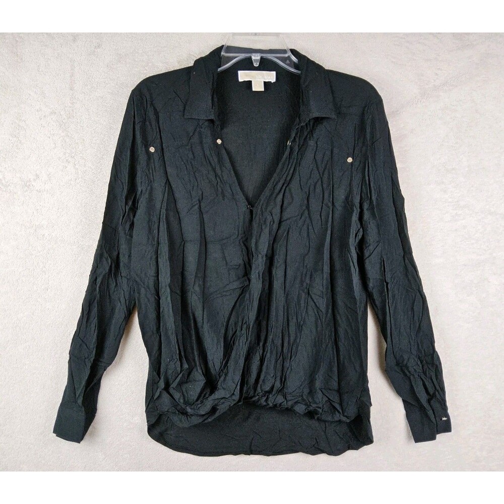 Michael Kors MK Women’s Long Sleeve Cross Front Black Blouse Top Size L
